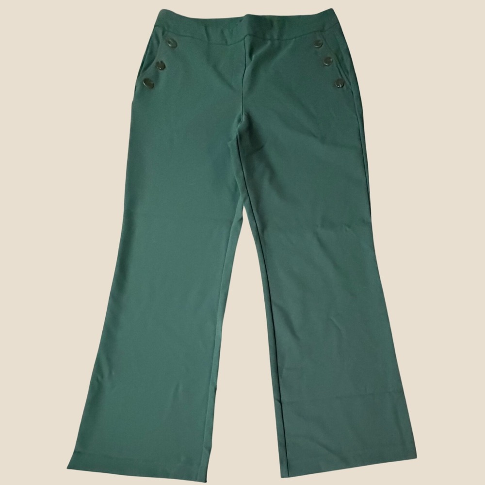 Rachel Zoe Womens Hunter Green Sailor Wide Leg Pants Button Detail Size 14